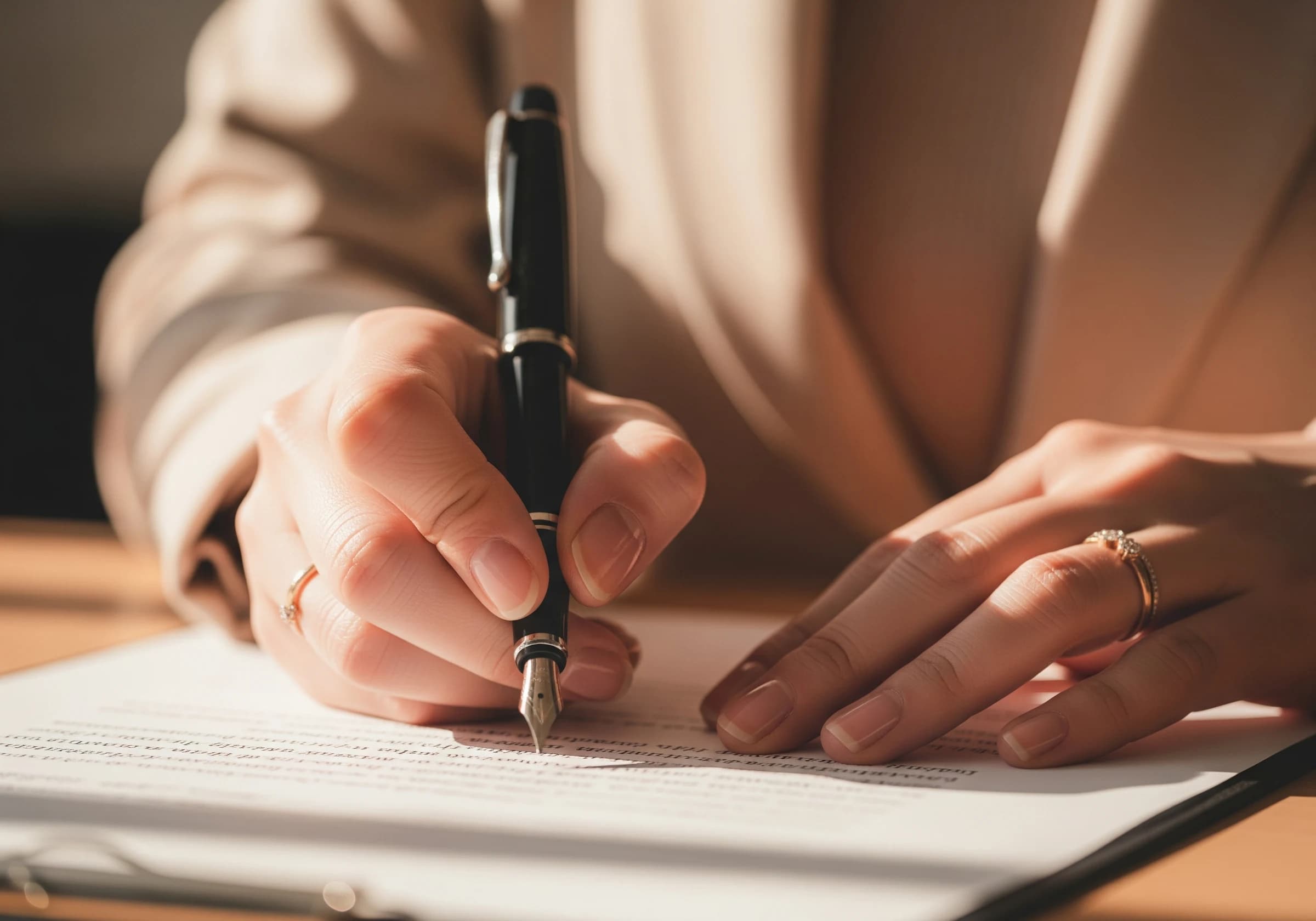 書類にペンで署名する手元のクローズアップ
